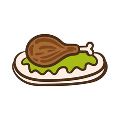 dish with delicious turkey thigh meat hand draw style icon