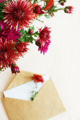 Flowers and letter in an envelope