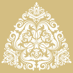 Oriental vector white triangular pattern with arabesques and floral elements. Traditional classic golden and white ornament. Vintage pattern with arabesques