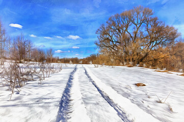 Spring landscape colorful painting looks like picture