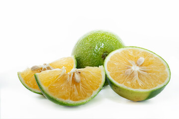 Fototapeta na wymiar Sliced sweet lemon, mosambi isolated on white background