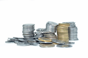 Close-up of Indian coins isolated on white background