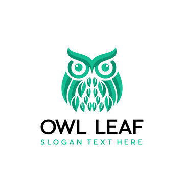 Owl logo with leaf icon vector, logo design owl leaf, head, green, nature, symbol vector. for animal rescue and zoo