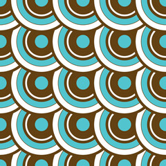 Abstract Seamless Pattern featuring collection of Teal and Brown color Circular compact discs composed in an overlapping fashion fitted inside a Square shaped backdrop