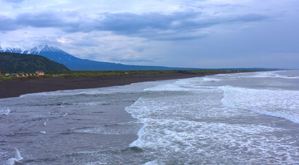 The nature of Kamchatka. Majestic cliffs, hills and mountains. Seascape.