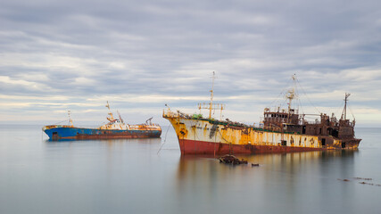 Shipwrecks in the Strait of Magellan off the coast at Punta Arenas, Chile