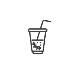 Mint tea cup line icon. Fresh drink linear style sign for mobile concept and web design. Mojito cocktail glass outline vector icon. Symbol, logo illustration. Vector graphics
