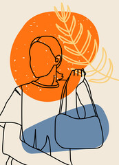 Abstract woman face in a modern trendy colors, minimalism art