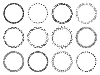 set of geometric round frames. hand drawn objects. isolated on white. Vector illustration.