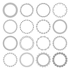 set of childrens geometric round frames. hand drawn objects. isolated on white. Vector illustration.