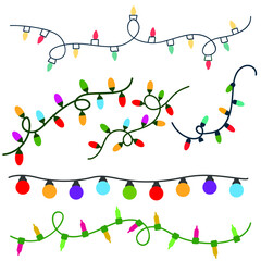 Christmas garlands vector icon set. New year light strand illustration sign collection. Christmas lights symbol.