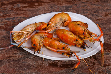 Grilled water prawn in the plate