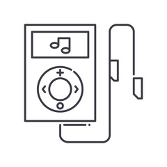 Portable music player icon, linear isolated illustration, thin line vector, web design sign, outline concept symbol with editable stroke on white background.