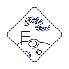 space badge with moon and flag line style
