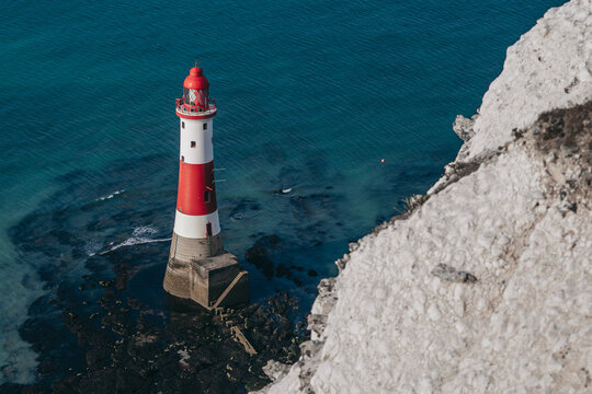 Landscape photo of a Beachy Head Lighthouse and chalk cliffs