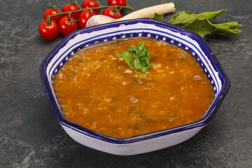 Caucasian Kharcho soup with beef meat