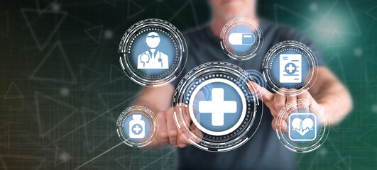 Man touching a healthcare concept