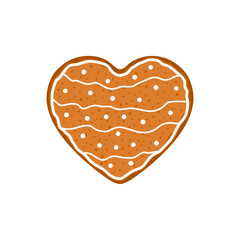 Cute chocolate cookies in heart shape. Christmas gingerbread cartoon symbol. Vector illustration isolated on white.