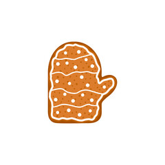 Cute chocolate cookies in glove shape. Christmas gingerbread cartoon symbol. Vector illustration isolated on white.