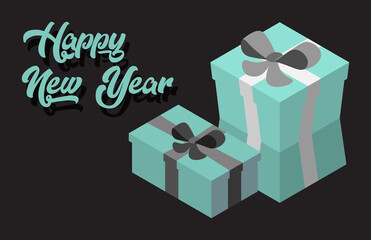Isometric gifts. Brochure, flyer, invitation, card 55x85. Happy New Year.