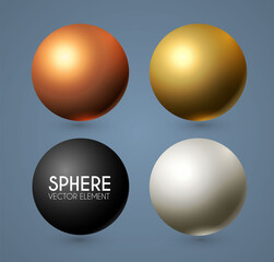 3D spheres set. Realistic balls with reflection
