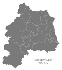 Wards map of Amber Valley district in East Midlands England UK gray