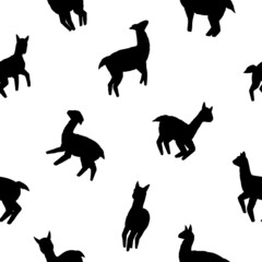 Llamas seamless pattern. Black and white vector illustration background for surface, t shirt design, print, poster, icon, web, graphic designs. 