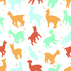 Llamas seamless pattern. Pastel vector illustration background for surface, t shirt design, print, poster, icon, web, graphic designs. 