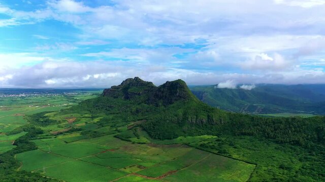 Aerial view of Mont du Rempart with Trois Mamelles, Mauritius