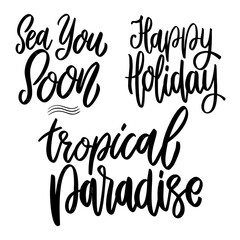 Set of  summer lettering phrase on white background. Design element for poster, card, banner, sign. Vector illustration