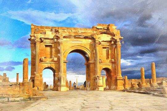 Trajan's Arch colorful painting looks like picture