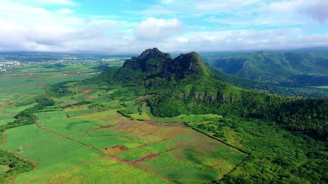 Aerial view of Mont du Rempart with Trois Mamelles, Mauritius