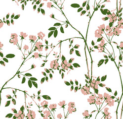 Obraz na płótnie Canvas Abstract Small Roses Leaves and Branches Minimal Seamless Pattern Design Trendy Colors