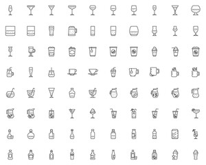 Bar drinks line icons set. linear style symbols collection, outline signs pack. Pub beverages vector graphics. Set includes icons as beer mug, bartender shaker, water bottle, wine glass, vodka shot