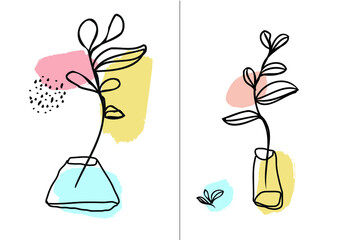 Modern abstract artwork in minimalistic style, contemporary abstract posters, trendy doodled wall art