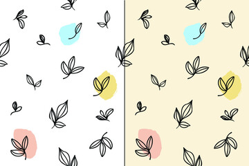 Hand drawn doodled floral seamless patterns in minimalistic style, abstract modern design for prints/fabrics, contemporary seamless artwork
