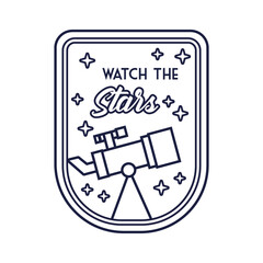 space badge with telescope and watch the stars line style