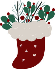 
Christmas boot with a twig of a Christmas tree