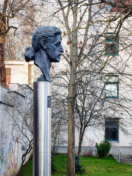 VILNIUS, LITHUANIA-NOVEMBER 28, 2017: Monument to American composer, guitarist and singer Frank Zappa by sculptor Konstantinas Bogdanas. It was the first statue of Frank Zappa in a world