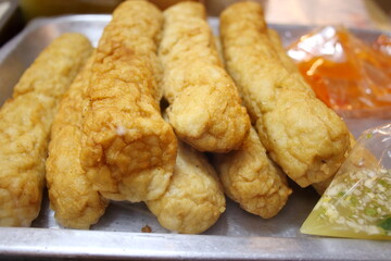 Group of Chinese style Fried Fish bar on tray, Thailand.