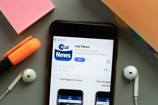 New York, United States - 7 November 2020: noz News app store logo on phone screen, Illustrative Editorial