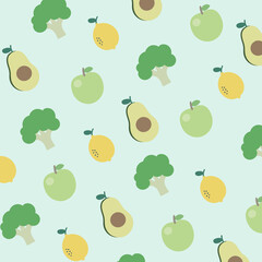 Pattern Fruits And Vegetables Vegan Foodie Green