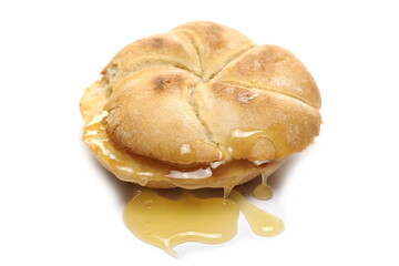 Toasted bread buns with honey sandwich isolated on white background