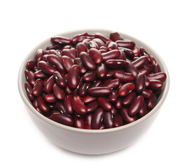 Red kidney beans in bowl isolated on white background