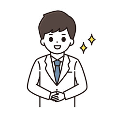 手を前で組む男性薬剤師のイラスト