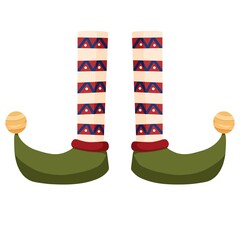 Cute magic santa elf legs green shoes and striped tights Christmas elves xmas illustration vector clipart element isolated on a white background