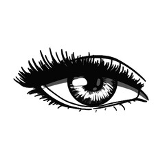 Simple minimal ink blank woman eye icon with eye liner and fake eyelashes illustration vector design element isolated on a white background