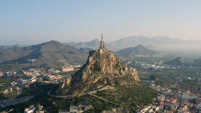 Aerial view of Monteagudo castle in Murcia