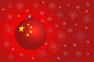 New Year card - red Christmas ball with the flag of China. Vector illustration