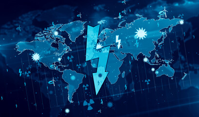 Energy and global decarbonization on digital globe background